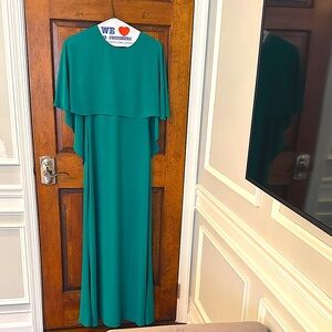 BCBG MAXAZRIA Kelly green lined cape long gown.